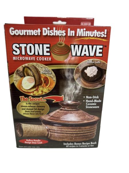 TeleBrands Stone Wave Microwave Cooker - Hand-Made Ceramic Stoneware with Non-Stick Surface for Gourmet Dishes in Minutes