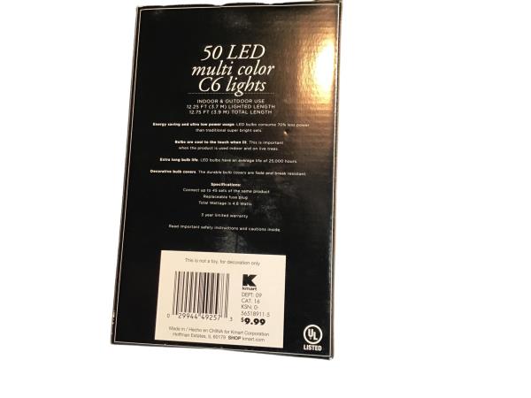 Trim A Home 50 LED Multi-Color C6 Lights - Indoor & Outdoor Use, 12.25 FT Lighted Length (Kmart)