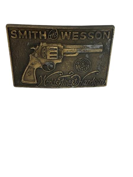 Smith & Wesson World's Finest Handguns brass belt buckle with Gun Design